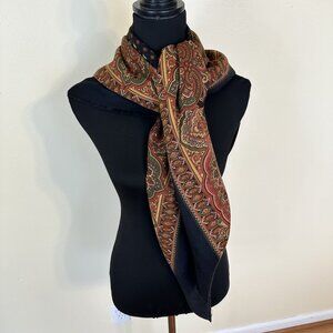 Vintage Black Brown Geometric Womens Scarf Neck Head Square Eastern Poly